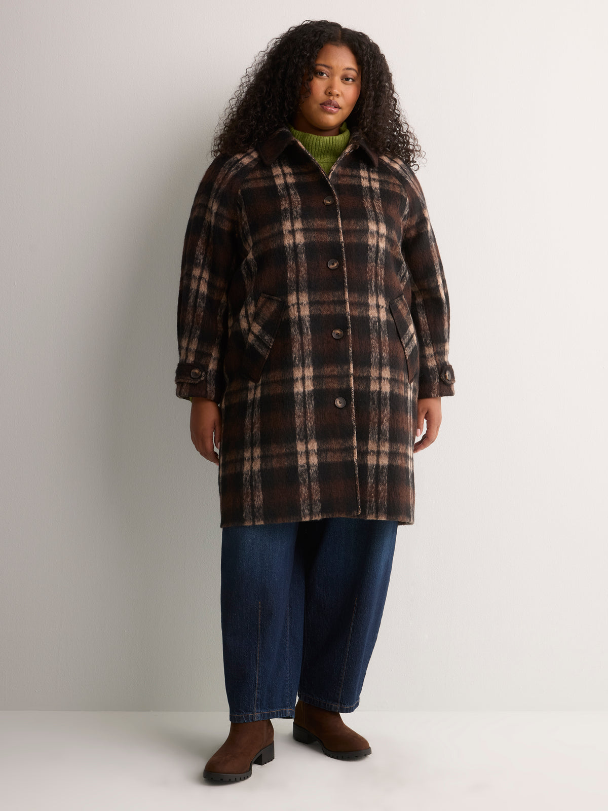 Brown Plaid Midi Cocoon Coat