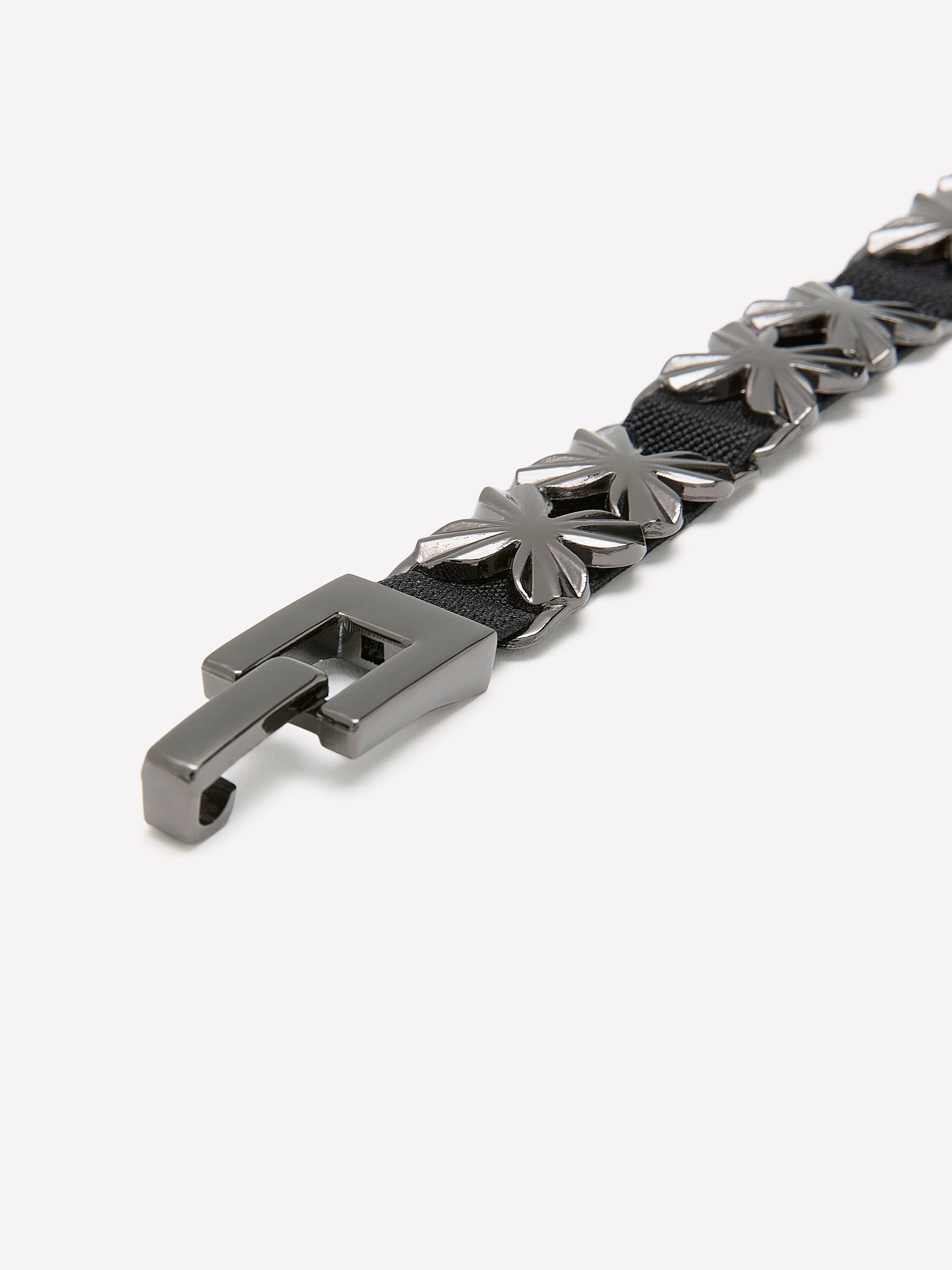 Black Stretch Belt with Floral Metal Links