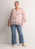 Split-Neck Long Flounce Sleeve Asymmetrical Blouse