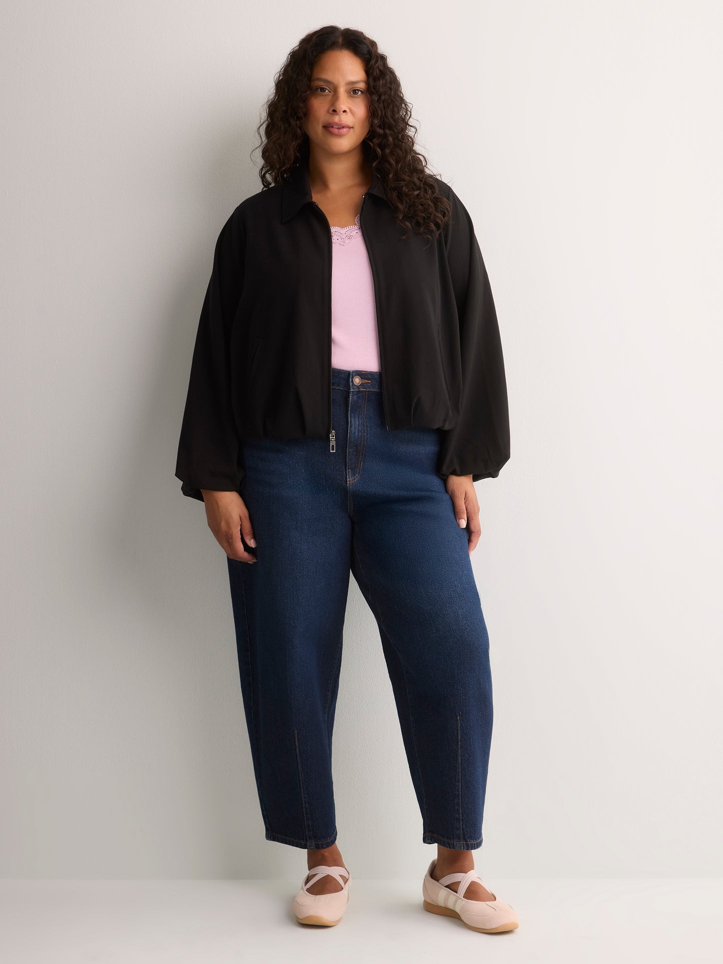 Dark Balloon-Hem Bomber Jacket