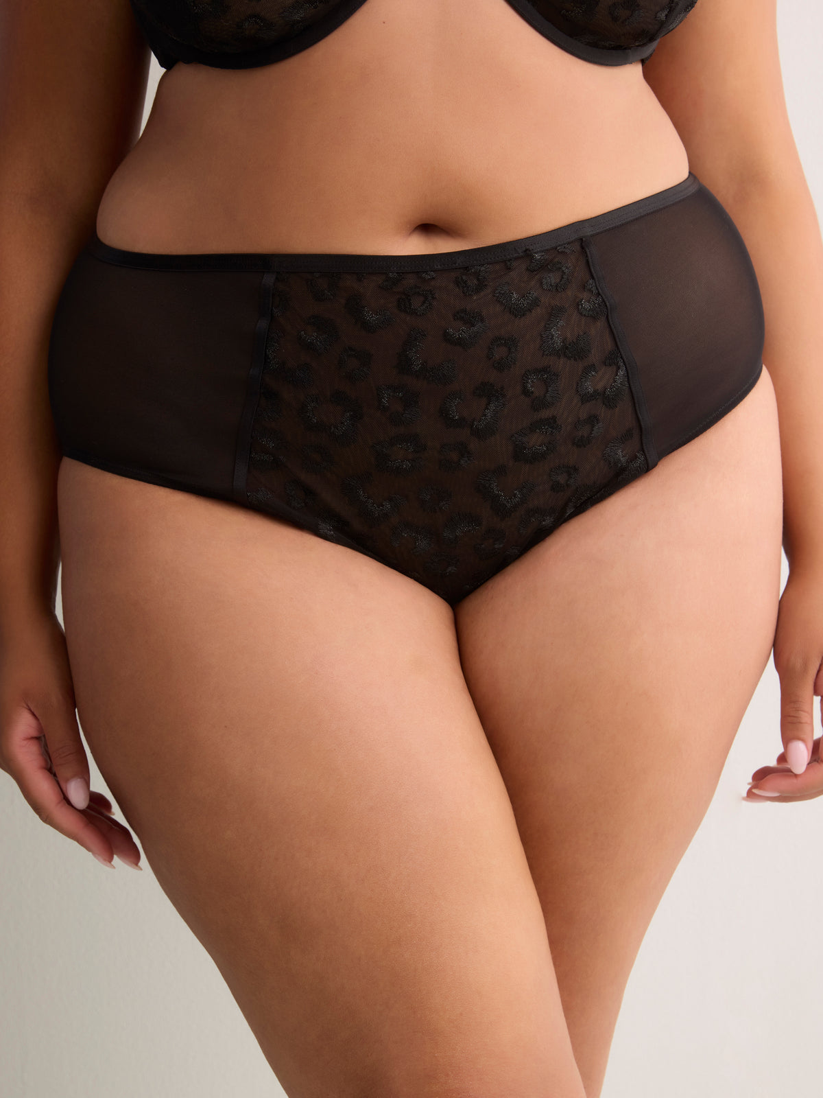 Sexy Black High-Cut Brief with Cheetah Embroidery - Déesse Collection
