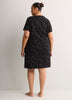 Black Cotton Short-Sleeve Sleepshirt with Night Sky Cat Print - tiVOGLIO