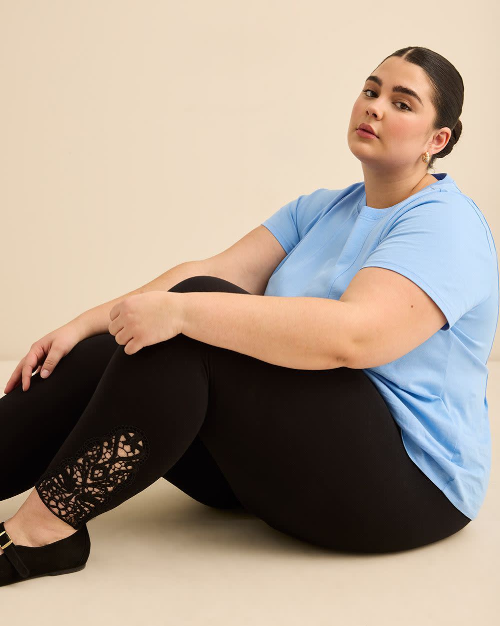 Legging mode noir avec ourlet crocheté