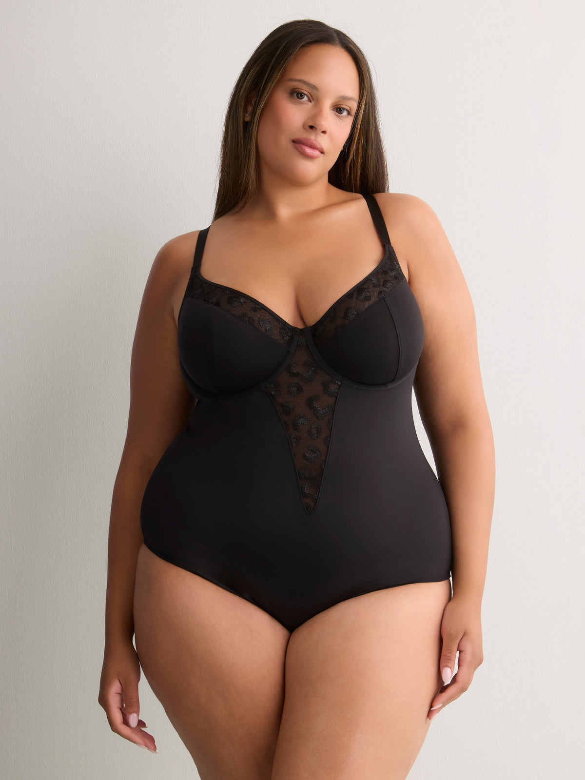 Sexy Black Cheeky Bodysuit with Cheetah Embroidery - Déesse Collection