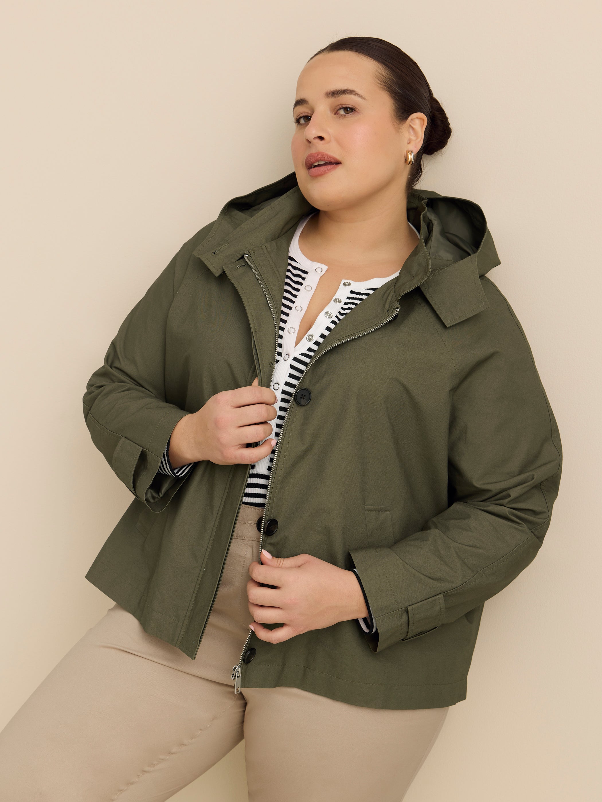 Manteau trench vert court