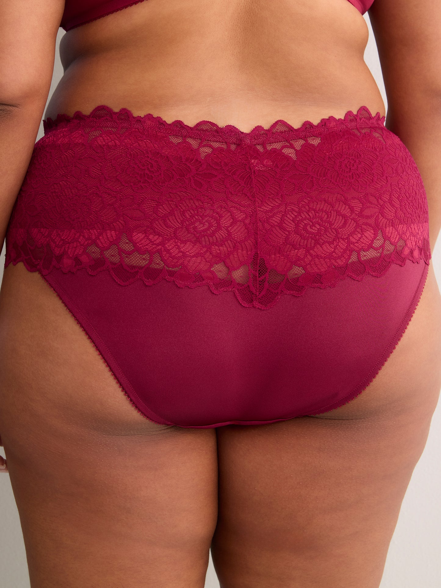 Red Microfibre Brief with Wide Lace Waistband - Déesse