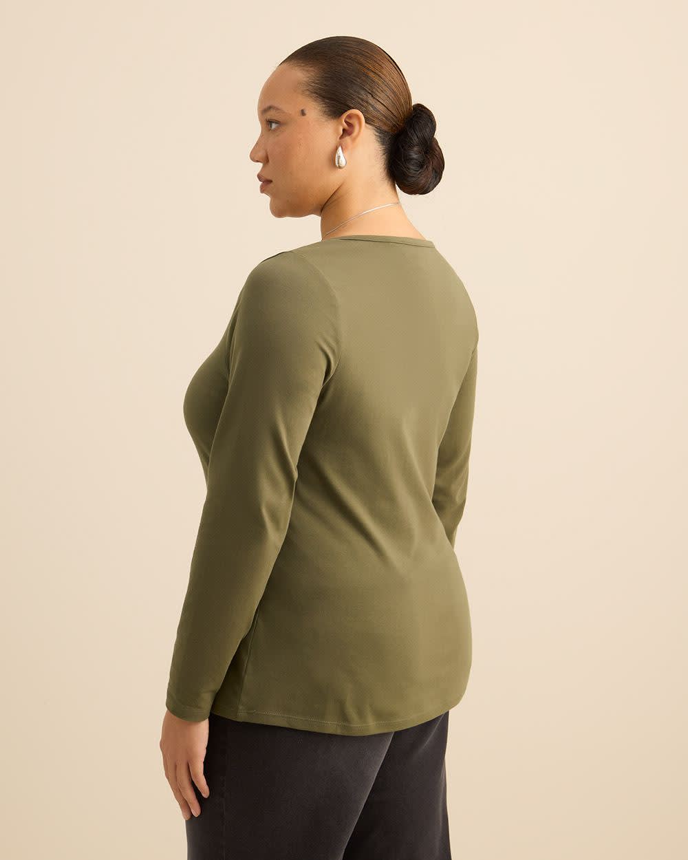 Rounded-Neck Long-Sleeve Top - Addition Elle
