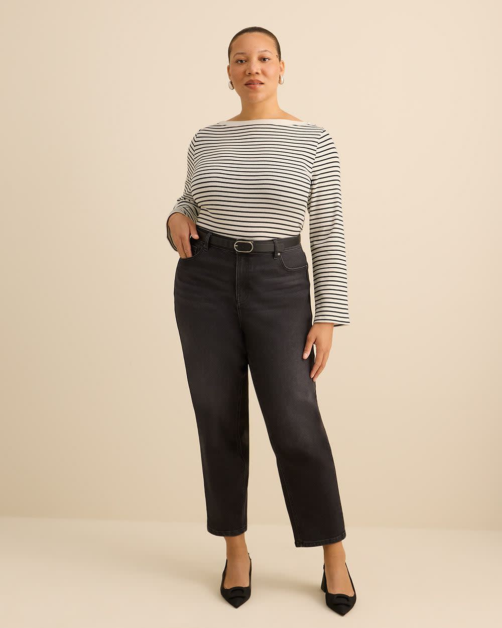 Rib Knit Boat Neck Long-Sleeve Top - Addition Elle