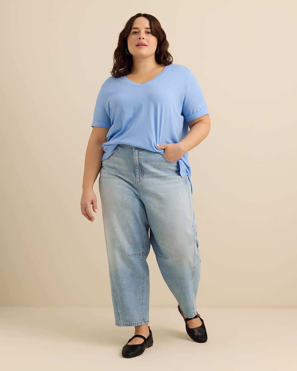 Responsible, V-Neck Boyfriend Tee with Slits