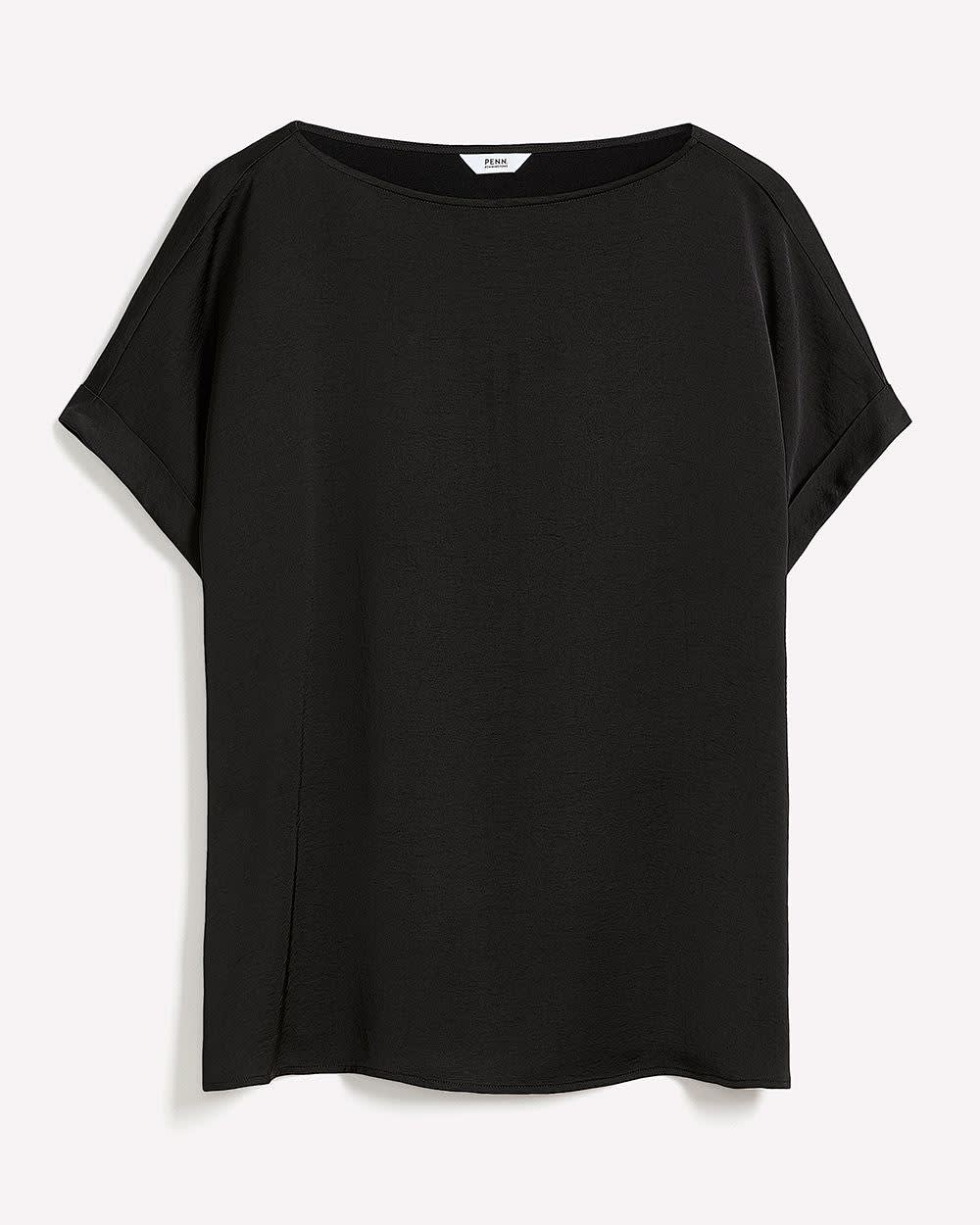 Satin Boat-Neck T-Shirt Blouse