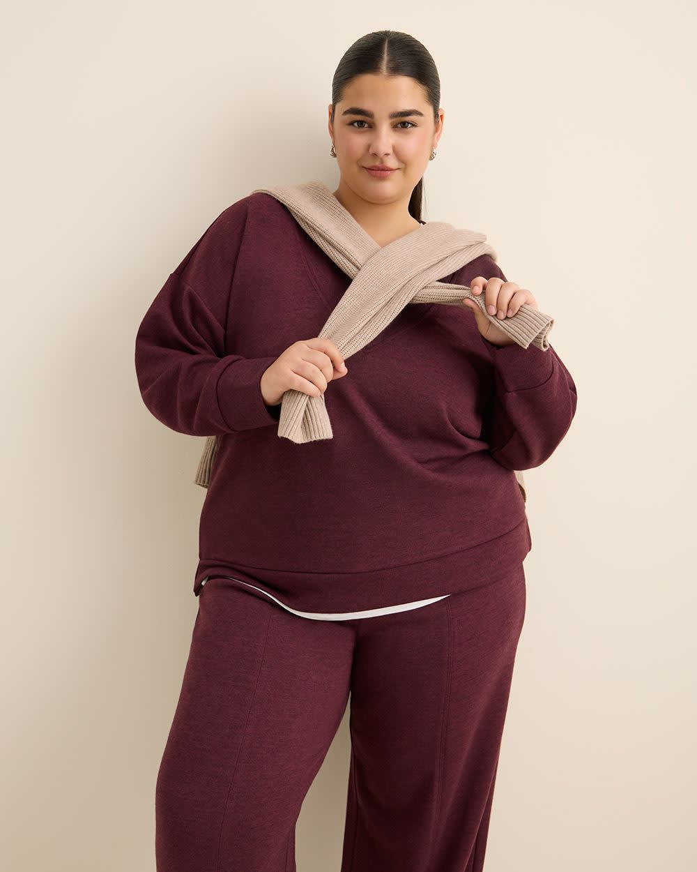 Dropped Shoulder Long-Sleeve V-Neck Top