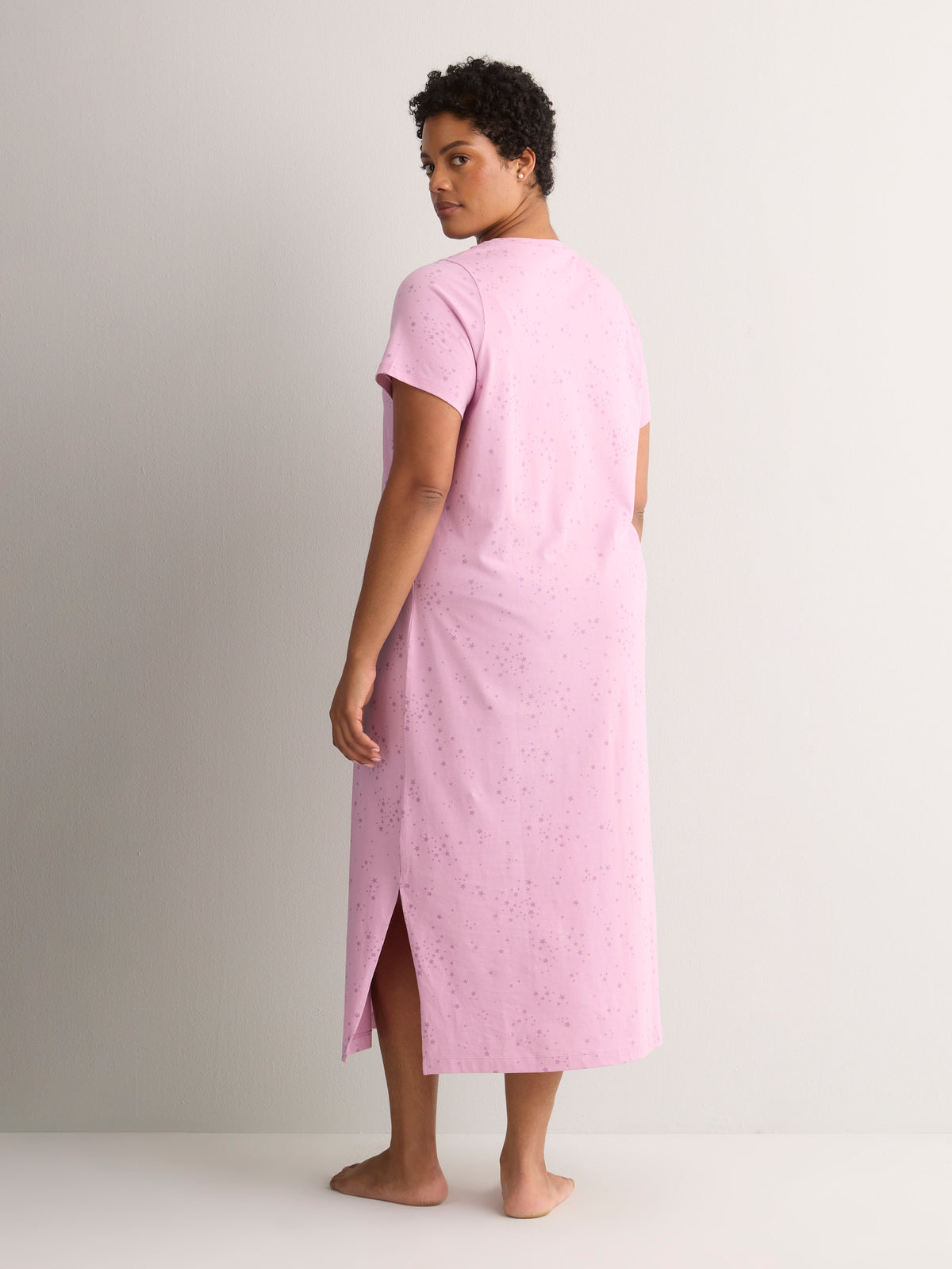 Pink Mini-Star-Print Long Short-Sleeve Sleepshirt - tiVOGLIO