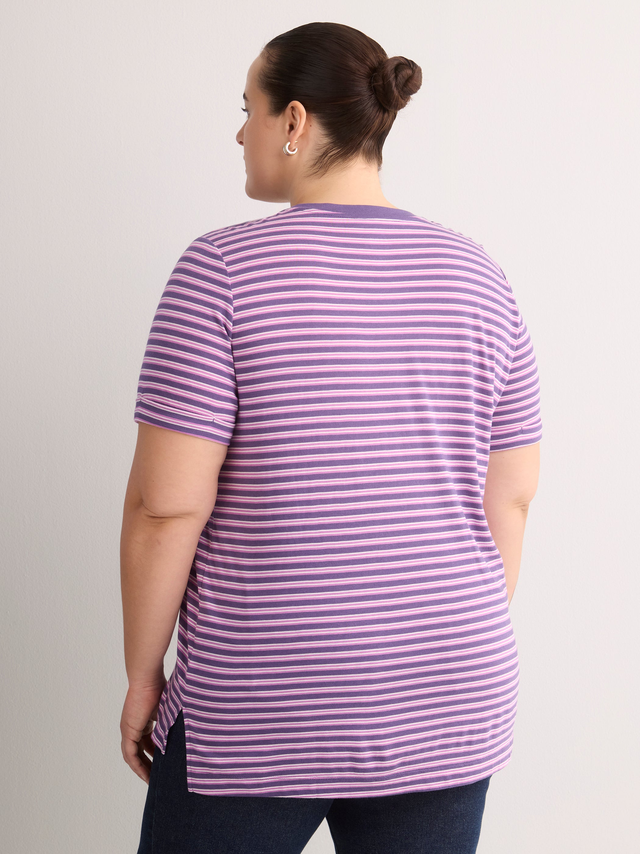 Responsible, Boyfriend-Fit V-Neck Striped Tee with Slits