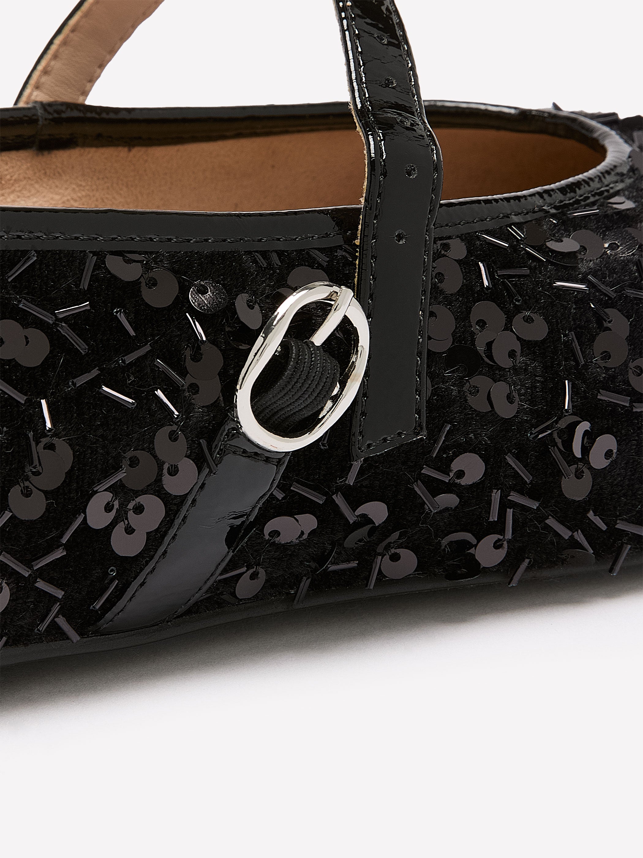 Wide Width, Acora Black Sequined Ballerina with Strap