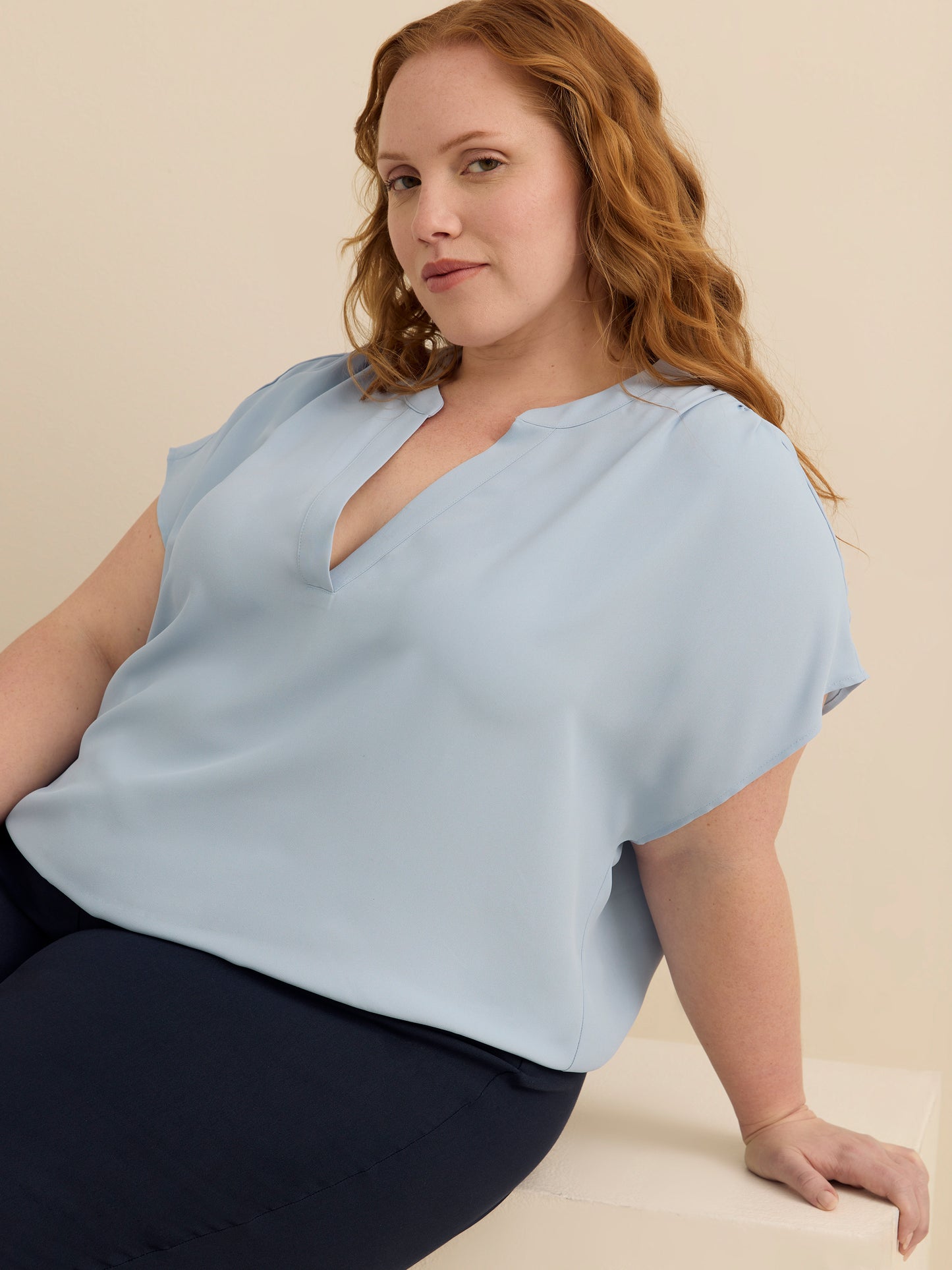 Split Neck Blouse with Extended Sleeves