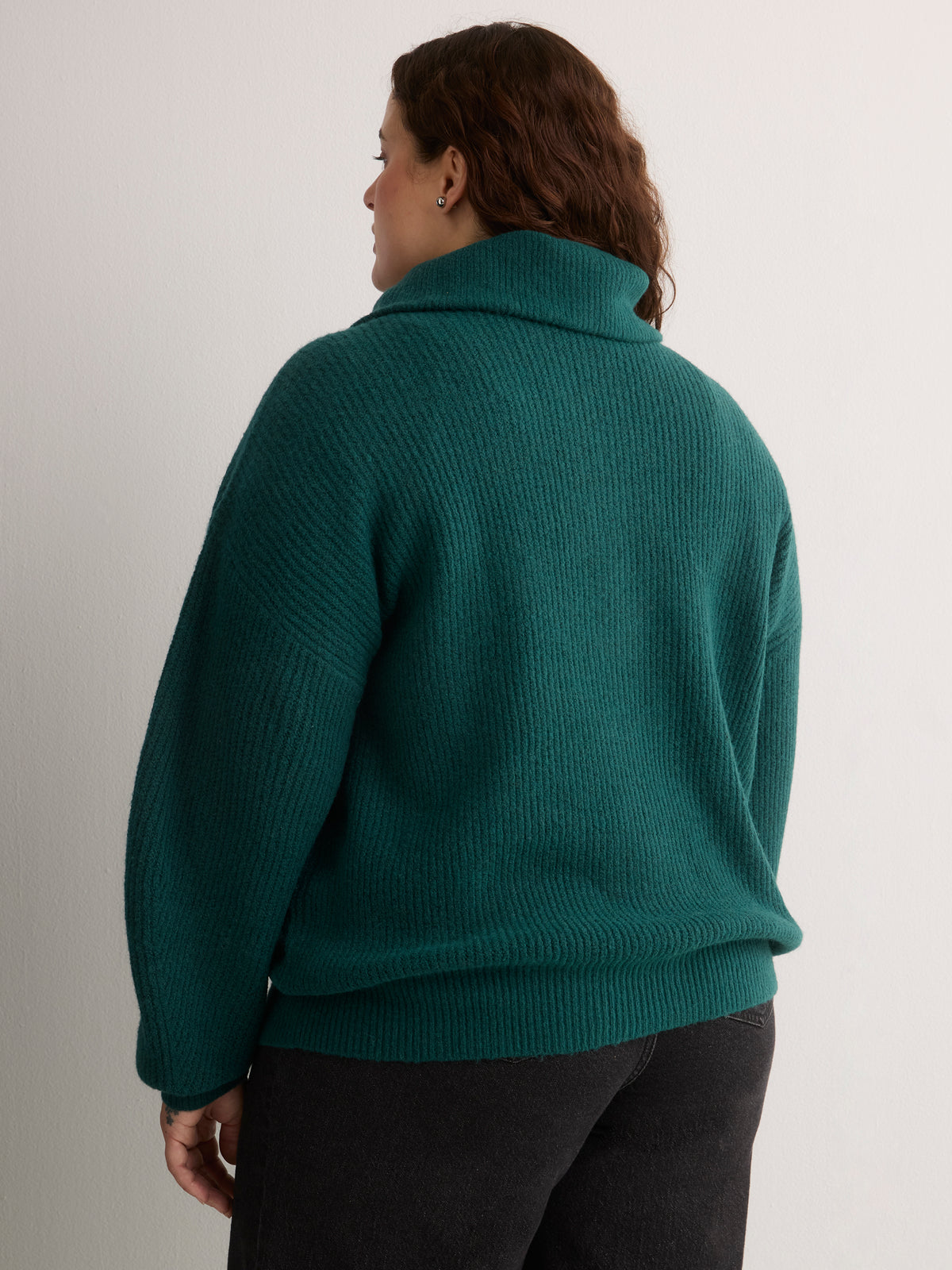 Loose-Fit Half-Zip Shaker Knit Sweater