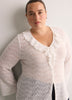 Straight V-Neck Crochet Pointelle Knit Blouse with Trumpet Sleeves