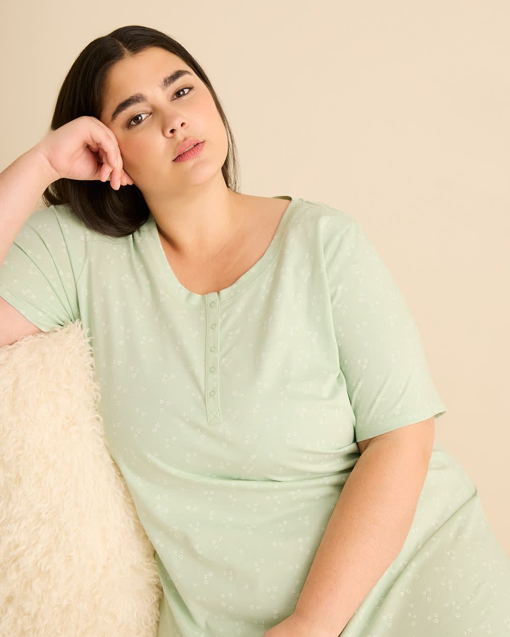 Chemise de nuit longue à manches courtes avec imprimé floral - ti Voglio