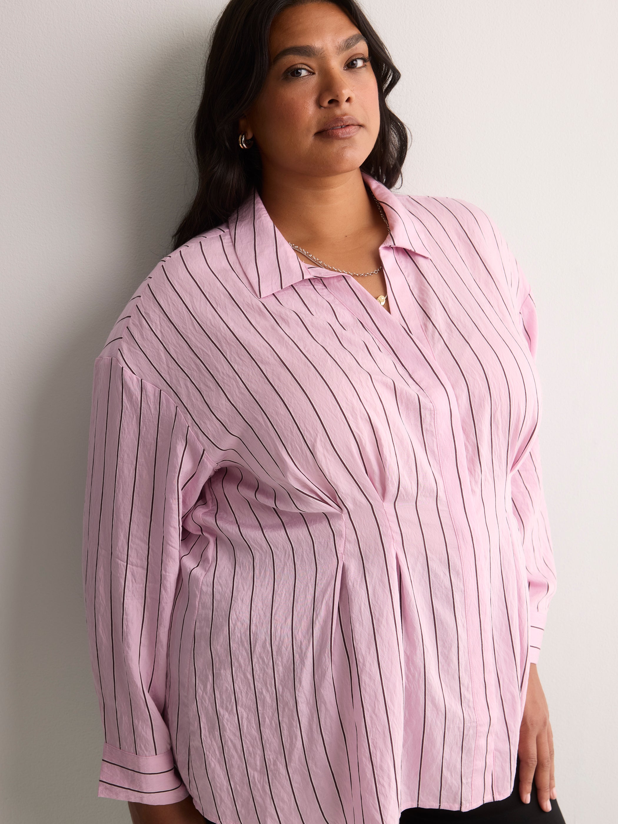 Striped Lilac Dropped-Shoulder Fit-and-Flare Shirt Blouse