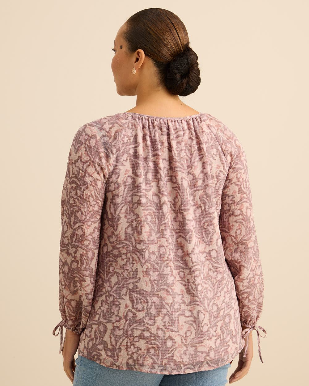 Floral Ruffle Blouse with Front Tie - Addition Elle