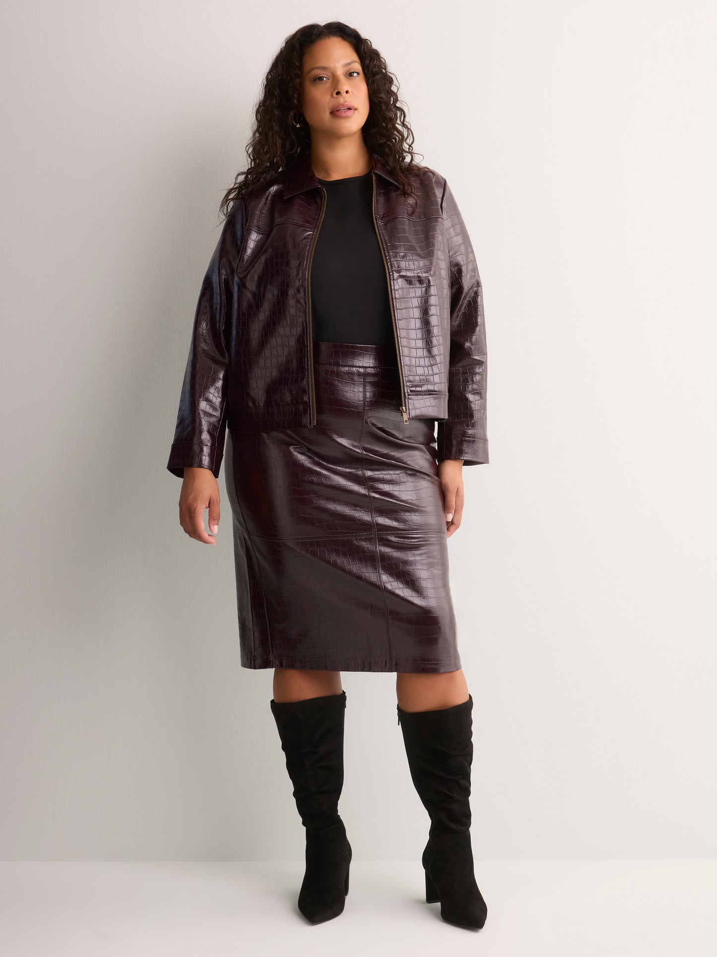 Short Faux Croco Leather Jacket