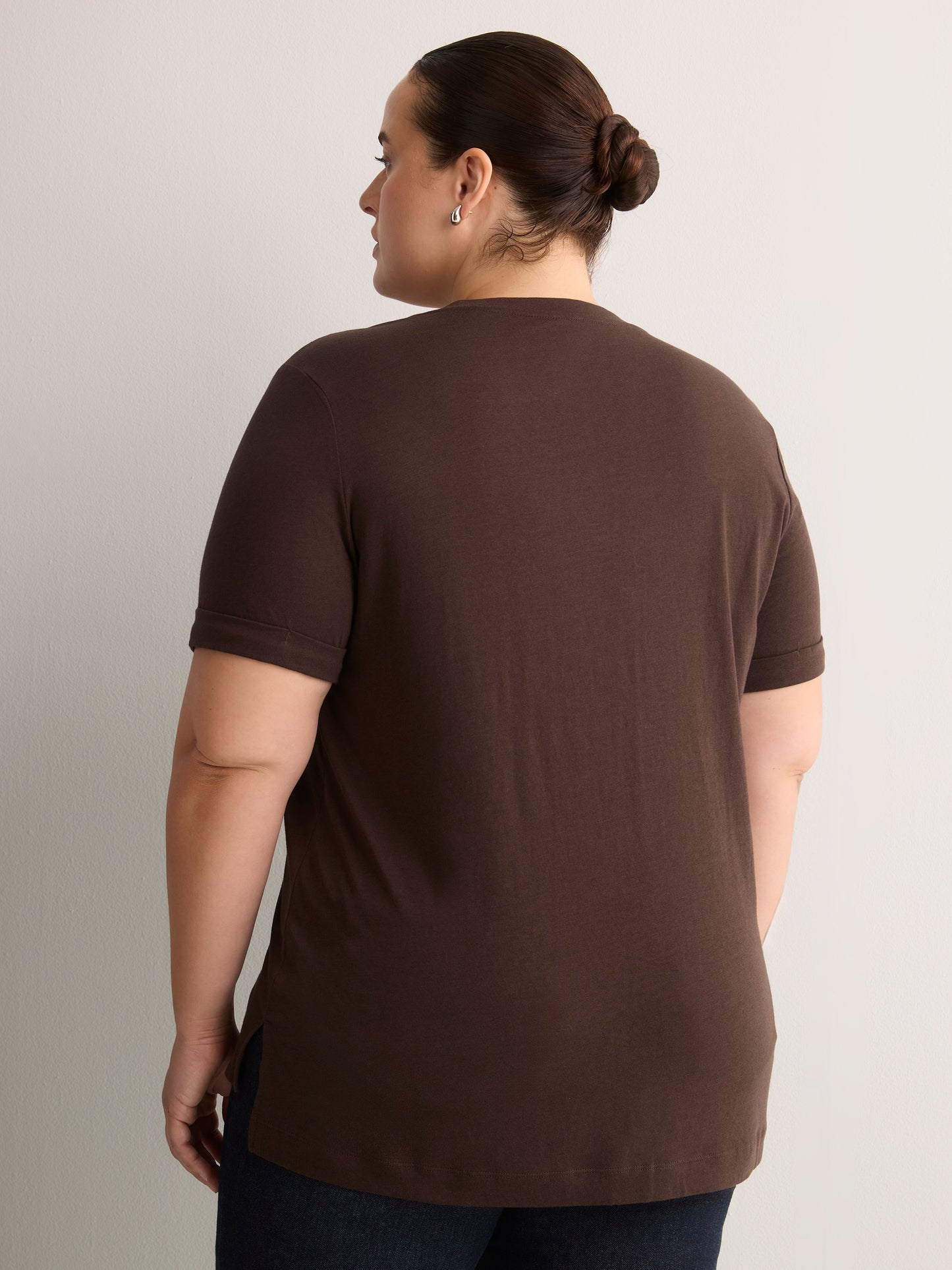 Boyfriend-Fit V-Neck Tee with Slits