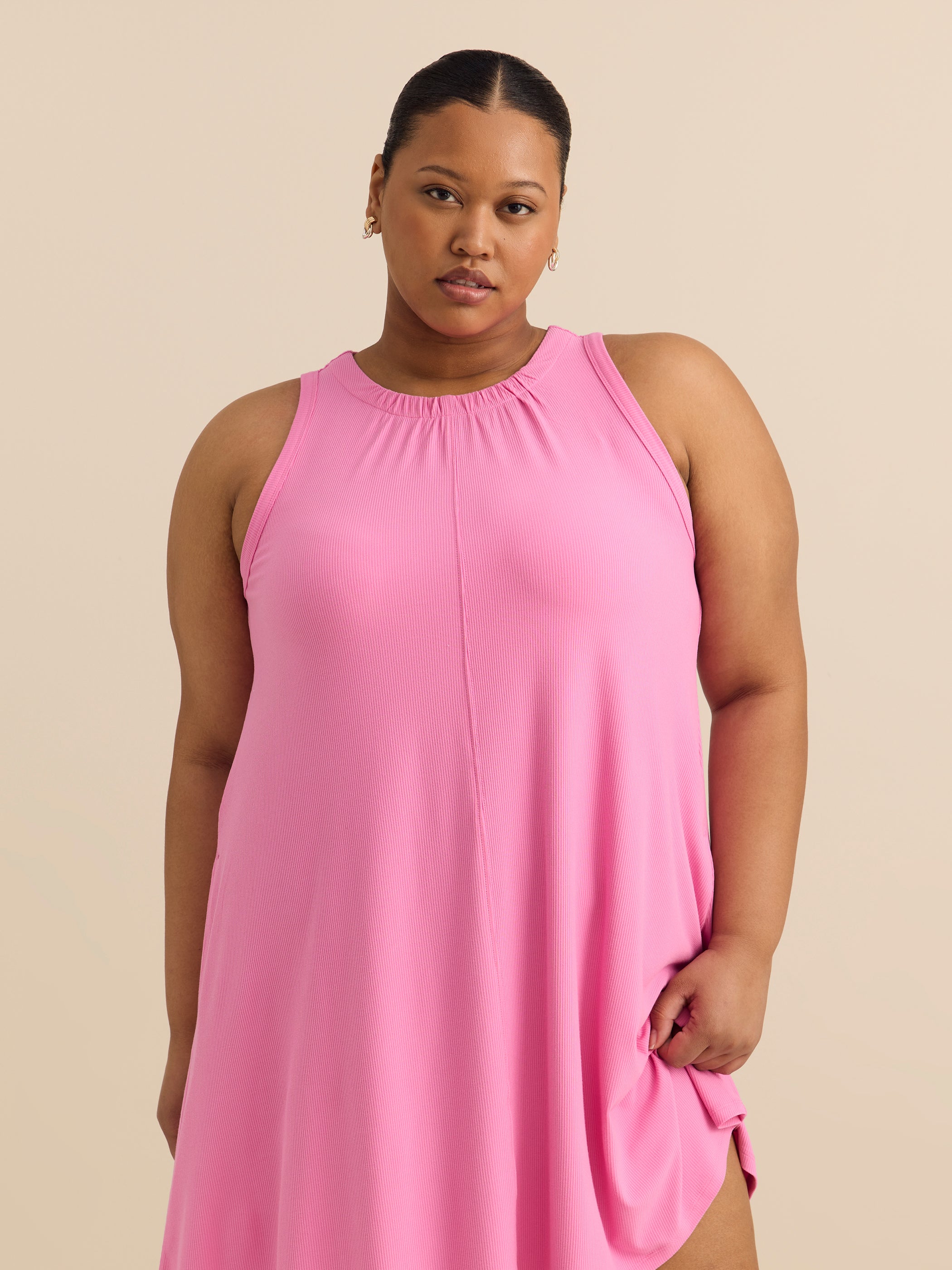 Responsible Ribbed Sleeveless Halter Swing Dress with Pockets