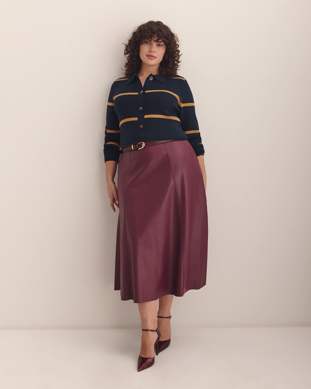 Responsible, Striped Buttoned-Down Polo Sweater Cardigan