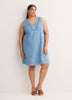 Denim Sleeveless V-Neck Swing Dress with Crochet Tape