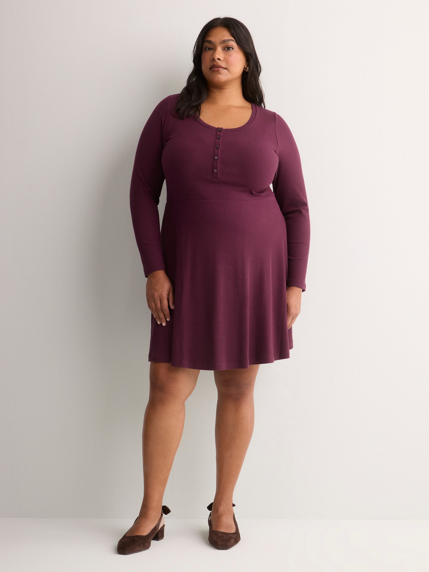 Ribbed Fit-and-Flare Crew-Neck Short Dress