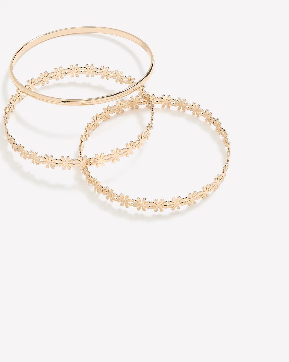 Bracelets dorés floraux, ens. de 3