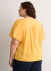 V-Neck Bubble-Sleeve Blouse with Smocked Yoke