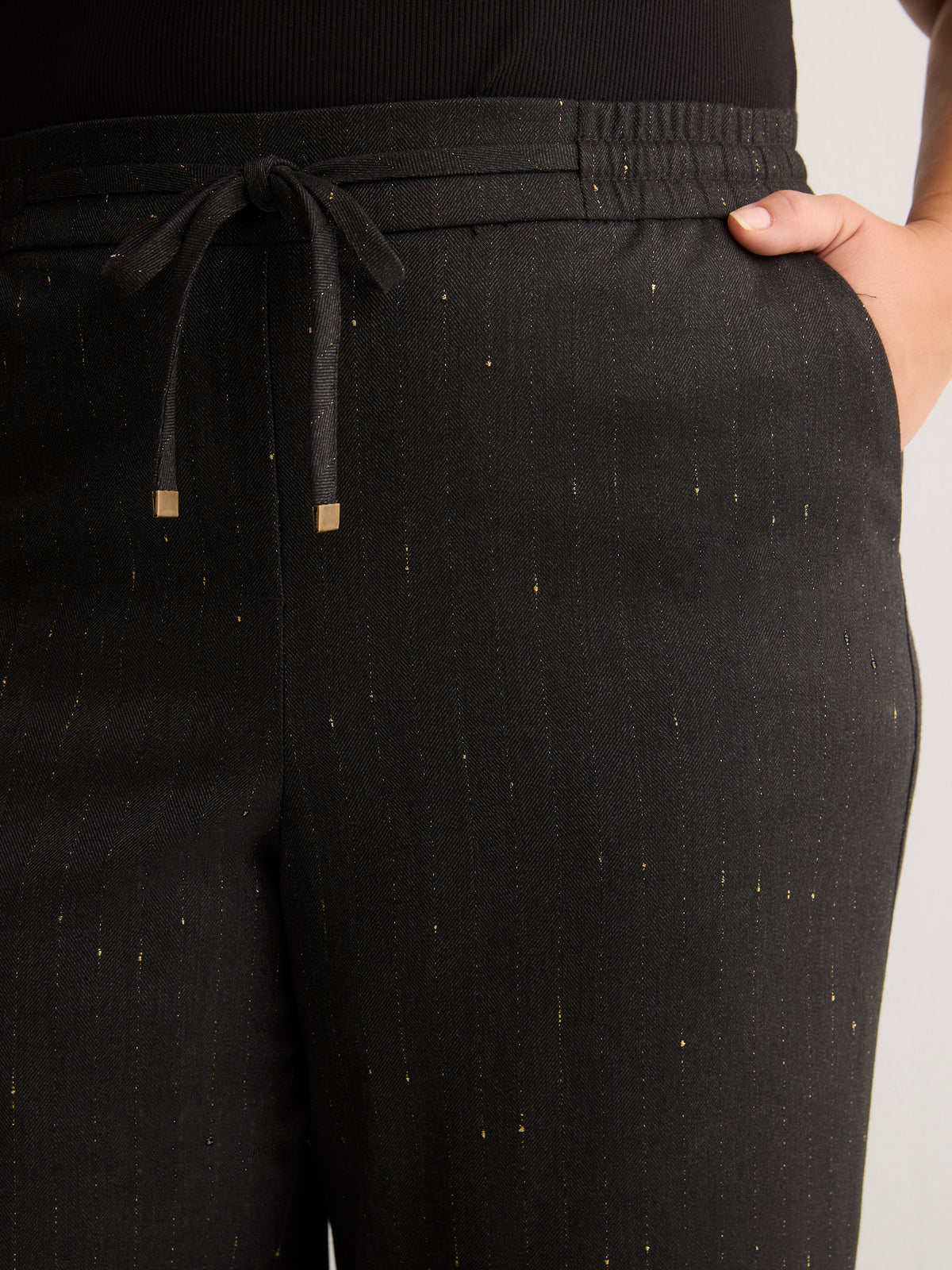 Grey Metallic Pinstripe Pull-On Wide-Leg Pant