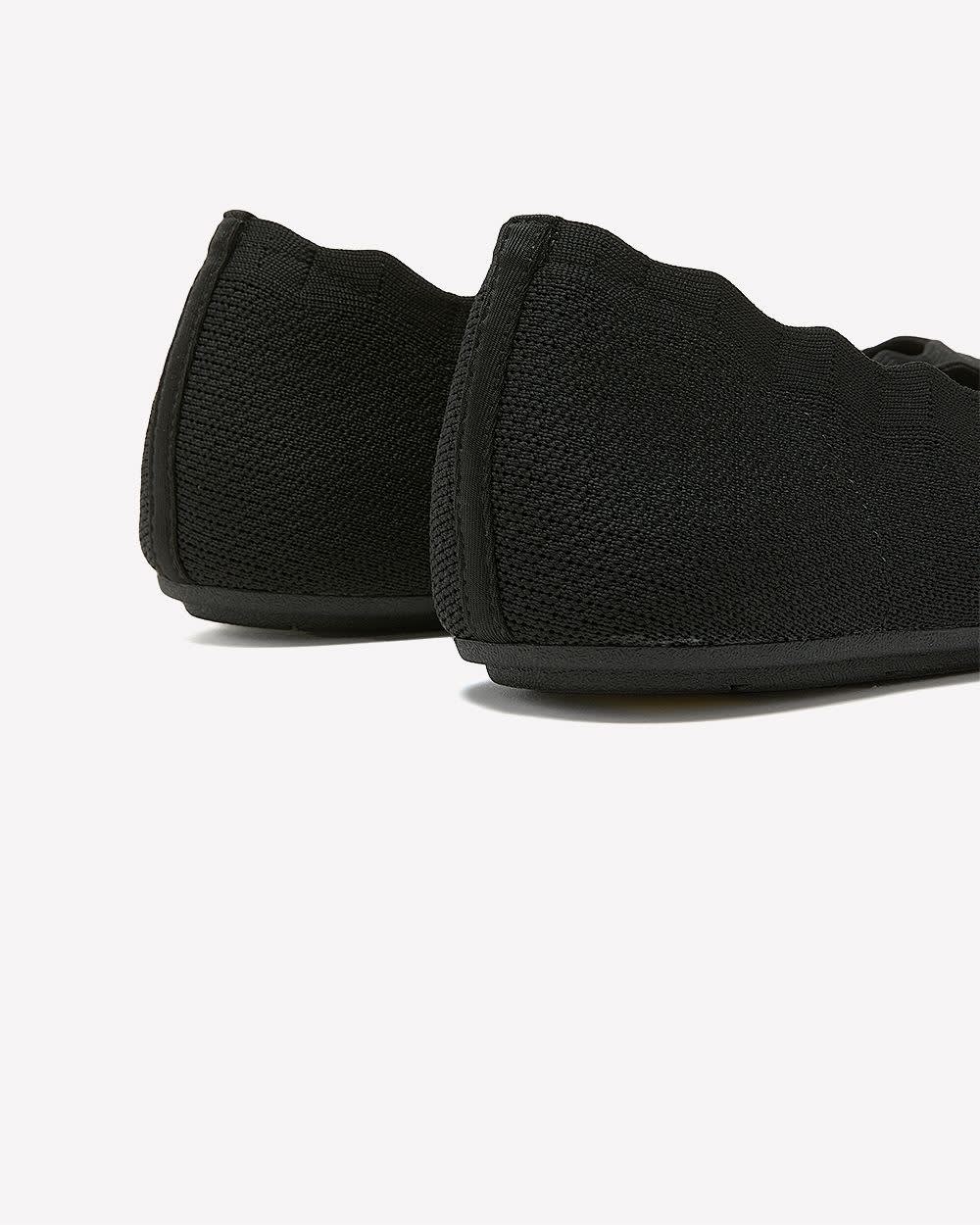 Wide Width, Black Textured Knit Ballet Shoes with Scalloped Trim - Skechers