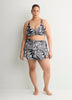 Black Foliage-Print Bikini Top With Front Knot
