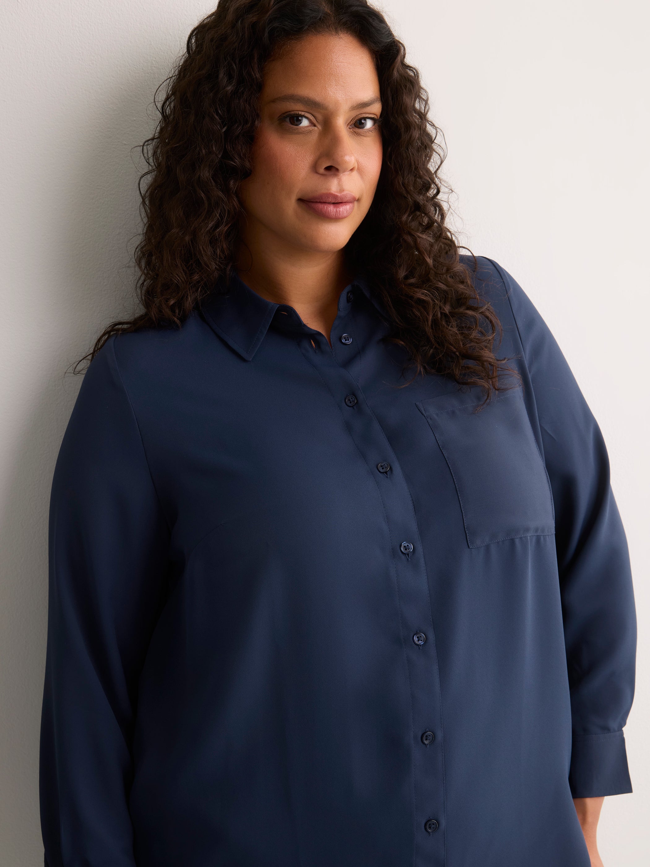 Responsible, Silky Buttoned Down Tunic Shirt