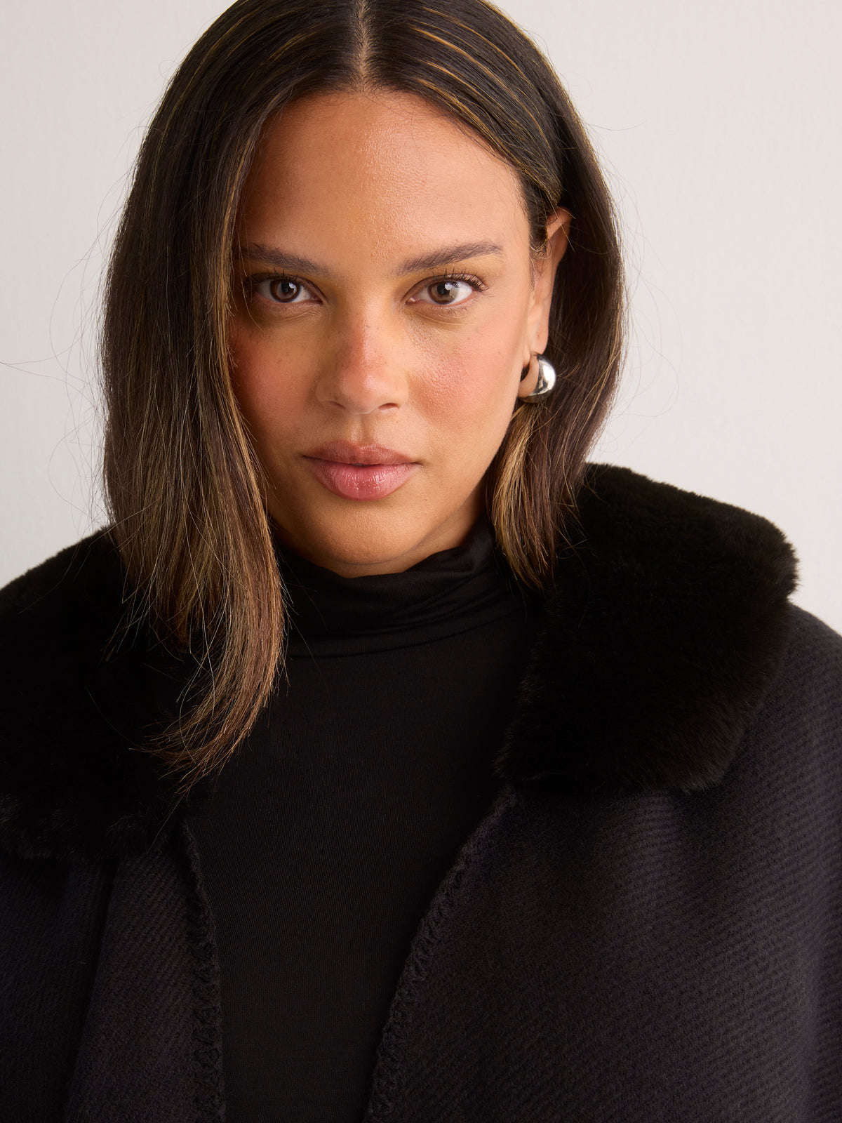 Black Cape with Faux-Fur Collar