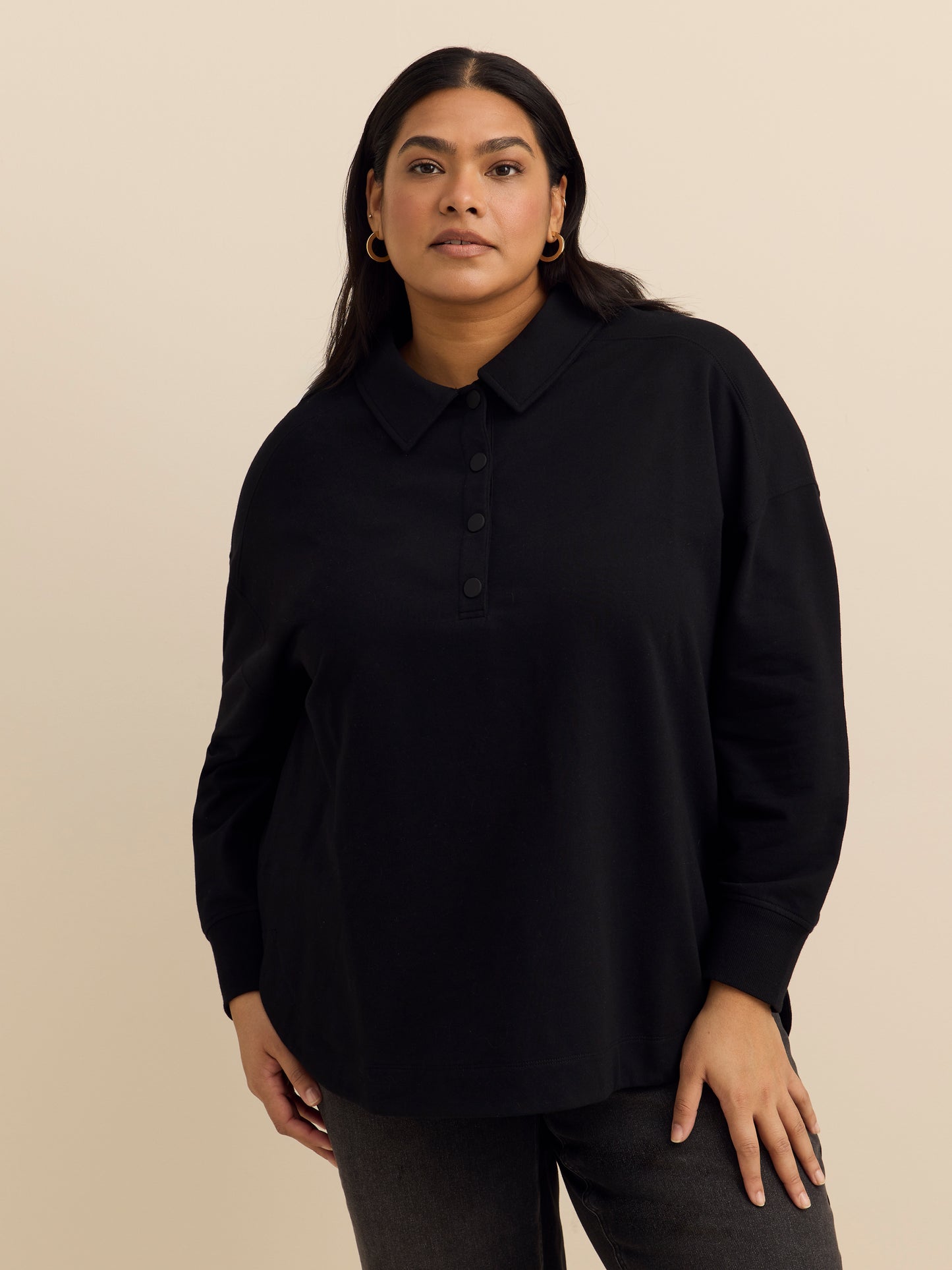 Polo Sweatshirt with Tulip Hem - ActiveZone