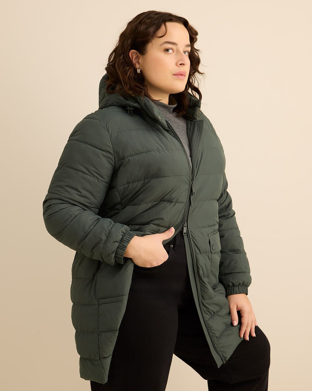 Manteau long compressible avec capuche détachable