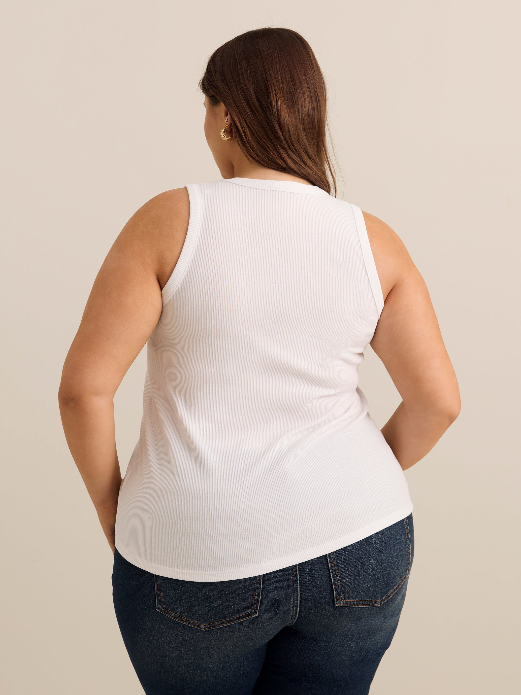 Fitted V-Neck Ribbed Knit Tank Top - Addition Elle