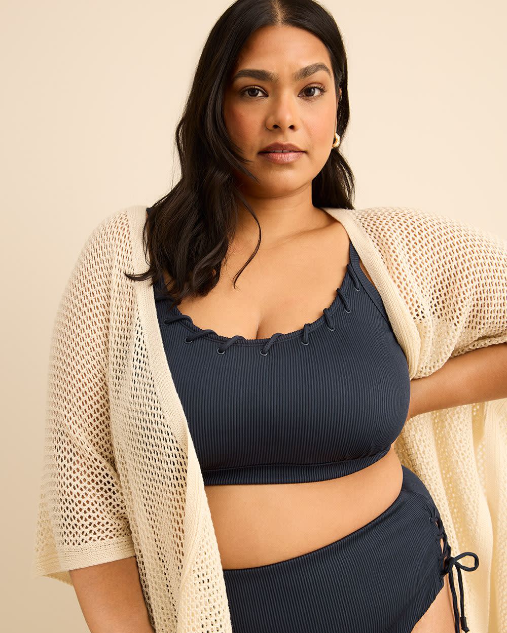 Crop Bikini Top with Drawcord and Eyelets Details