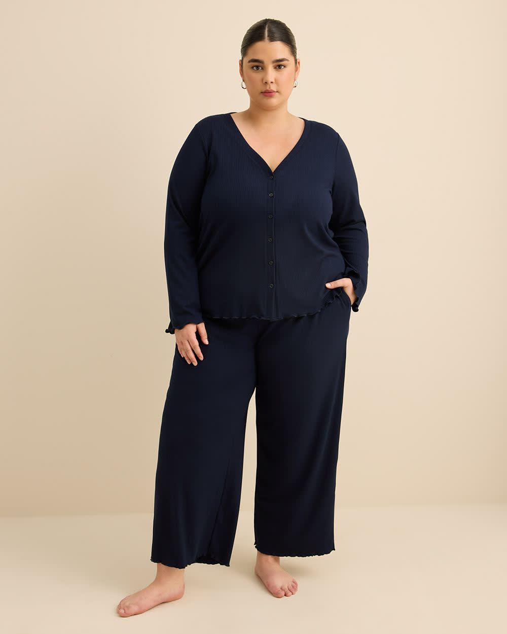 Pantalon de pyjama en tricot côtelé de longueur cheville - ti Voglio