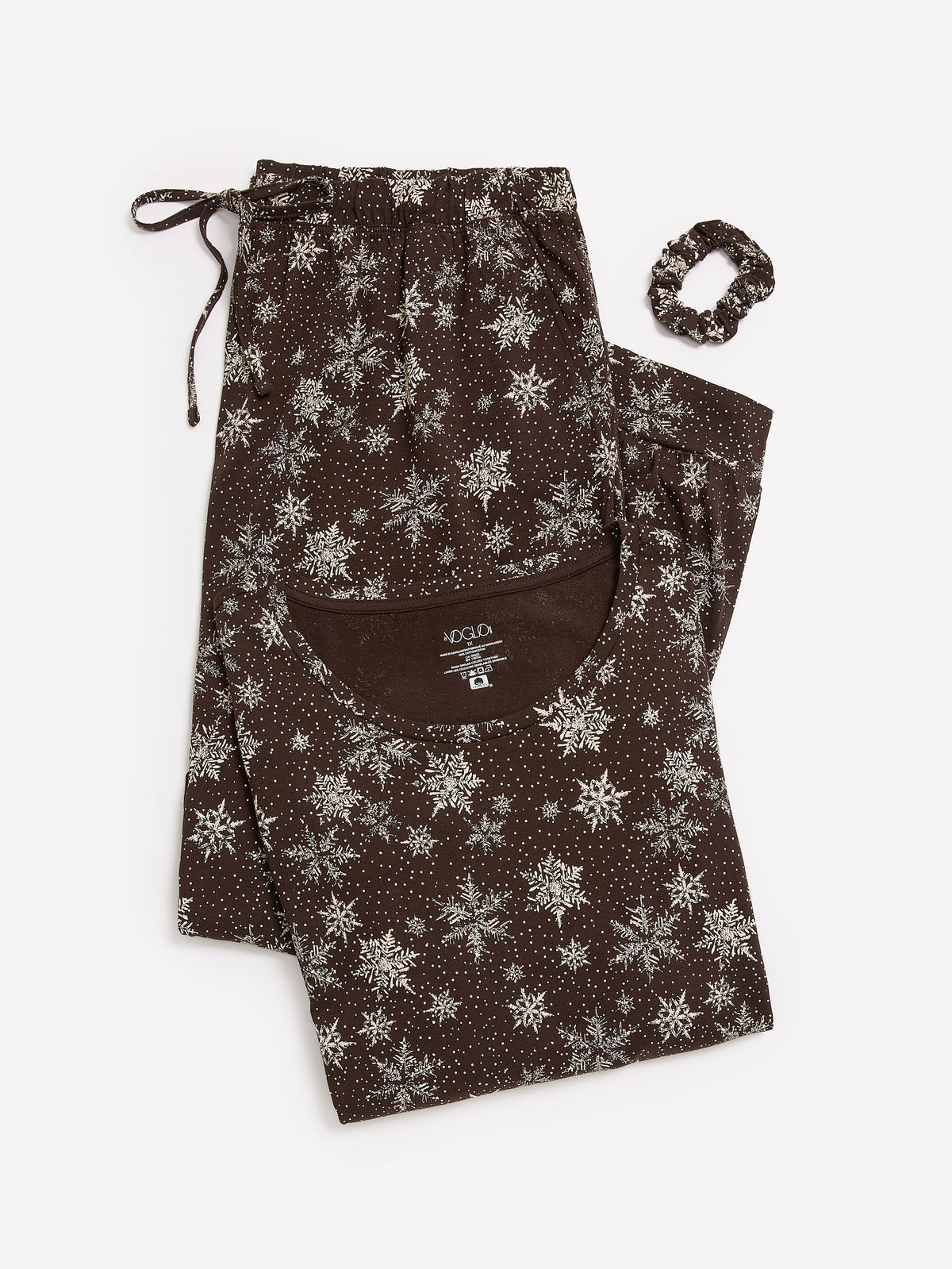 Brown Snowflake Long-Sleeve Tee and Jogger Pant Pyjama Set - tiVOGLIO