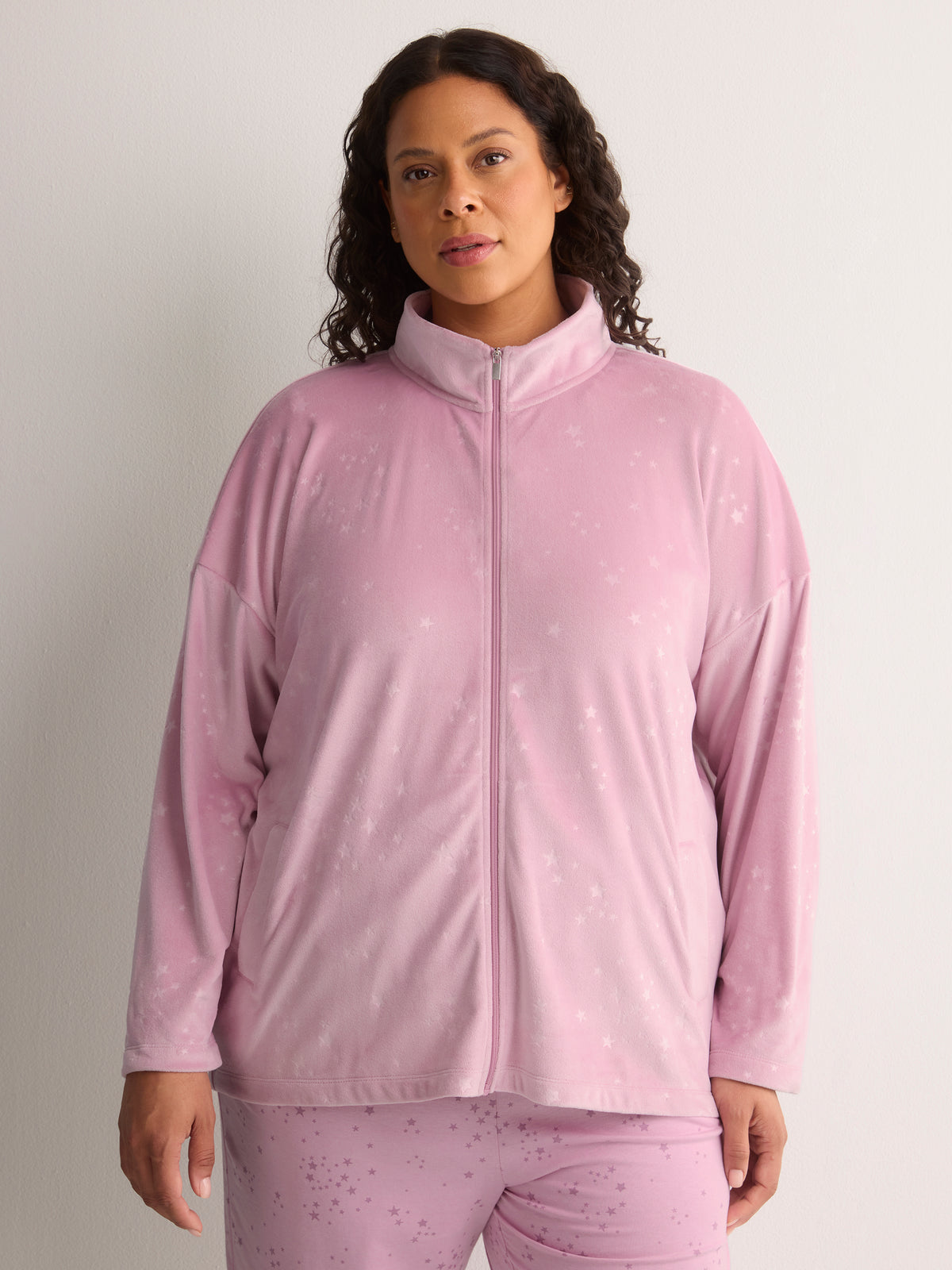 Pink Zippy Jacket with Embossed Velours Stars - tiVOGLIO