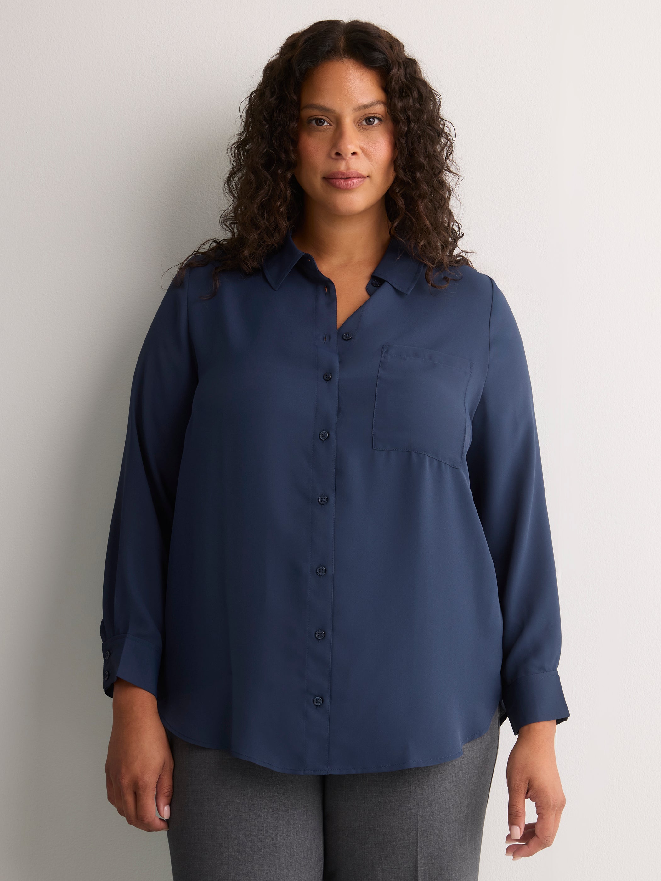 Responsible, Silky Buttoned Down Tunic Shirt