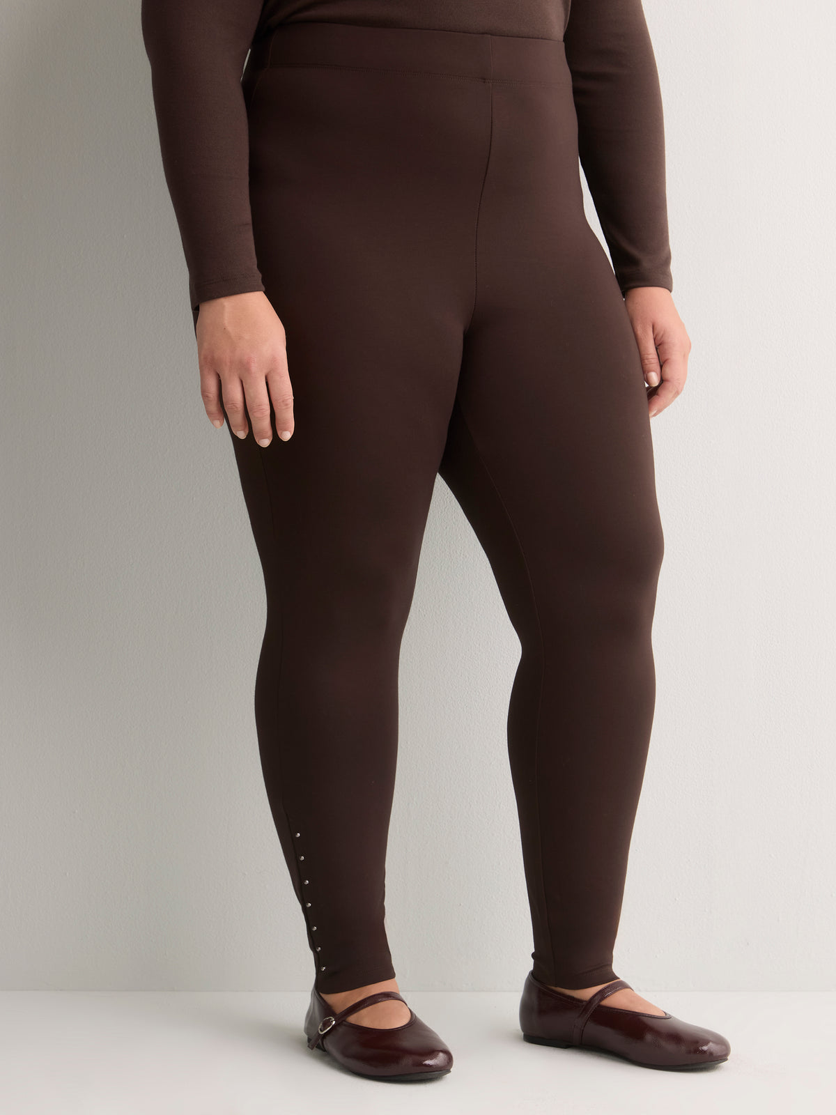 Brown Ponte de Roma Fashion Legging with Studded Side