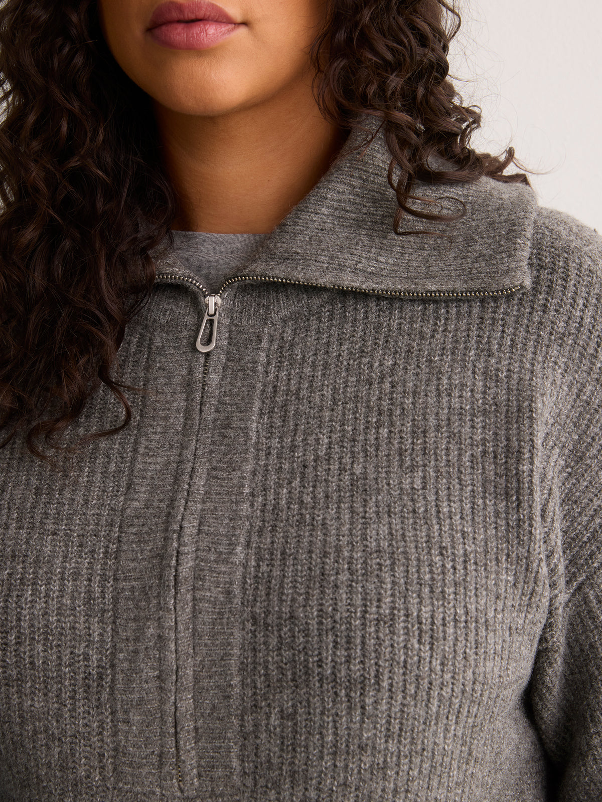 Loose-Fit Half-Zip Shaker Knit Sweater