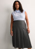 Grey Pleated Pull-On Midi Skirt