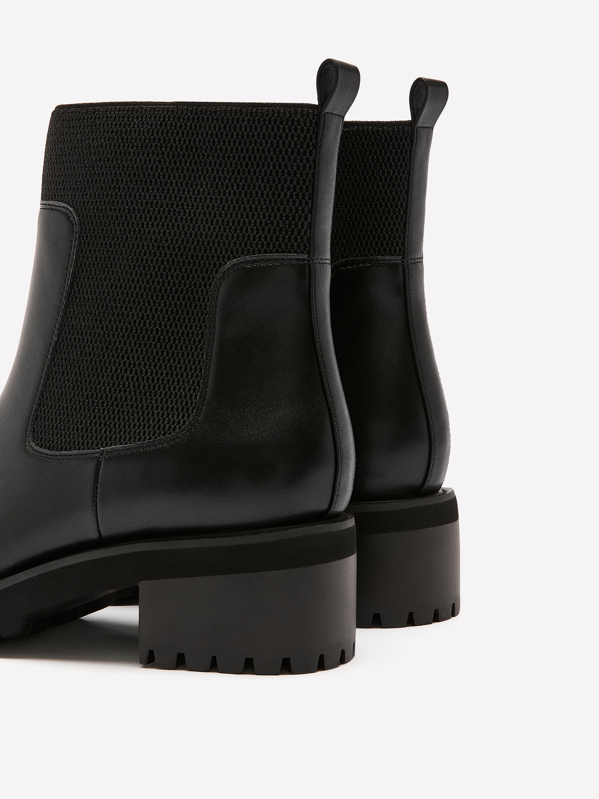 Wide Width, Black Faux Leather Abelita Mid-Heel Chunky Bootie