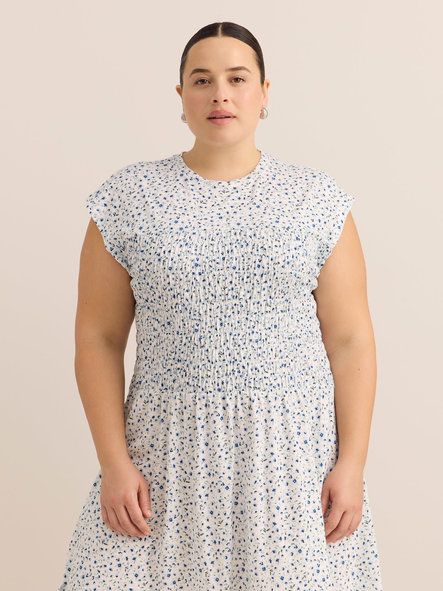 Sleeveless Smocked Crew-Neck Short Dress